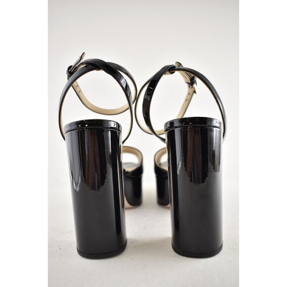 Prada 115mm Black Patent Leather Platform Sandal Ankle Strap Block Heel Pump 39 - Picture 15 of 16
